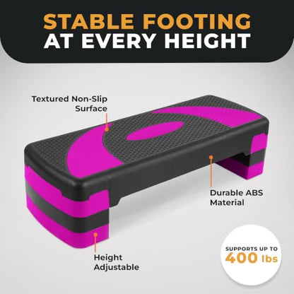 BalanceFrom 31-inch Aerobic Step Platform Trainer with 3 Adjustable Risers - color: Pink
