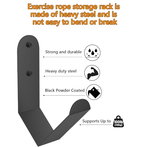 Battle Rope Storage Hook, Heavy Duty Wall Mount Hanger Bracket for Workout Ropes, Large Steel Fitness Holder Rack for Home Commercial Gym, Garage Organizer, Holds 100 lbs, Matte Black, 1 Pack