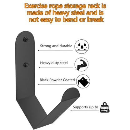 Battle Rope Storage Hook, Heavy Duty Wall Mount Hanger Bracket for Workout Ropes, Large Steel Fitness Holder Rack for Home Commercial Gym, Garage Organizer, Holds 100 lbs, Matte Black, 1 Pack