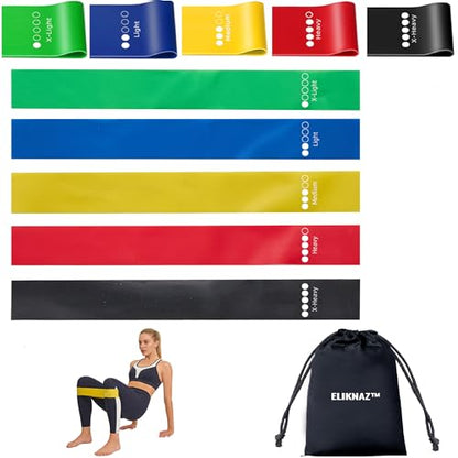 Resistance Loop Bands, Exercise Bands,Multi Resistance Levels,Carry Bag, Wrist, Glute, Leg and Arm Workout Bands, Strength Training, Stretching, Physical Therapy,Yoga, Pilates Set of 5 Loops