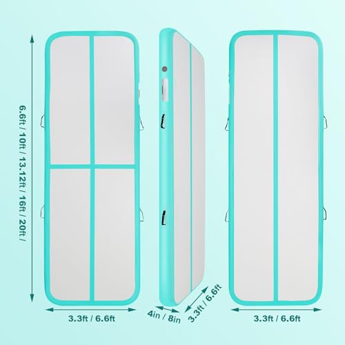 Inflatable Gymnastics Mat 10ft/13ft/16ft/20ft/ Air Tumbling Track Mats 4/8 inches Thick for Home Use/Training/Cheerleading/Yoga/Water with Pump