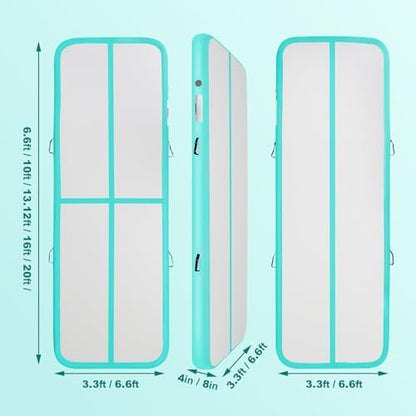 Inflatable Gymnastics Mat 10ft/13ft/16ft/20ft/ Air Tumbling Track Mats 4/8 inches Thick for Home Use/Training/Cheerleading/Yoga/Water with Pump
