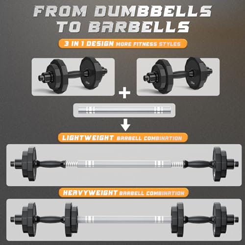 KISS GOLD Weights Dumbbells Set, Adjustable Dumbbell Sets 22Lbs 44Lbs 66Lbs 88Lbs with Solid Steel, Barbell Free Weight Set with Connector Workout Home Gym Equipment for Men Women Strength Training Shaping