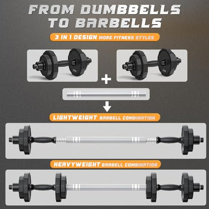 KISS GOLD Weights Dumbbells Set, Adjustable Dumbbell Sets 22Lbs 44Lbs 66Lbs 88Lbs with Solid Steel, Barbell Free Weight Set with Connector Workout Home Gym Equipment for Men Women Strength Training Shaping