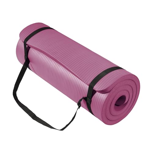 Fitvids 1 Inch Thick Yoga Mat 71x24 Inch - Non Slip Workout Mat with Carry Strap, Multiple Colors - Versatile Exercise Mat for Home, Gym, Pilates, Meditation - For All Skill Levels - color: Deep Wine