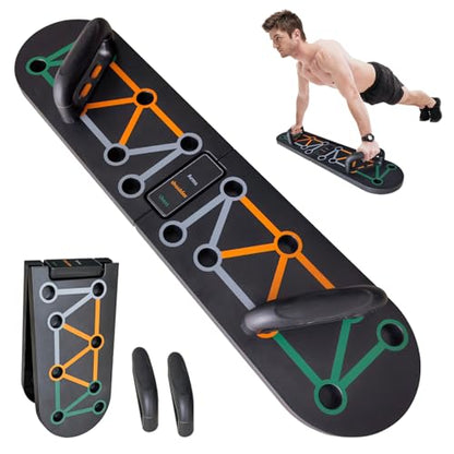 Foldable Push Up Board System 10-in-1 Multifunctional Push Up Bar for Full-Body Strength Training with Pushup Handles, Portable Home Gym Equipment Chest & Arm Muscle Builder for Men & Women