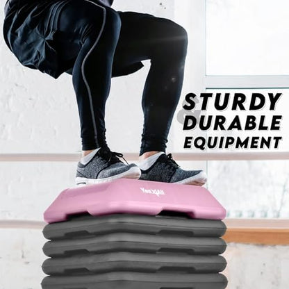 Yes4All High Arobic Step Platform & Stackable Risers - Adjustable 4"/6"/8"/10"/12" Height - Choose Full Step Platform Set or 2-Pack Stackable Risers, Customize for Cardio & Aerobic Exercise