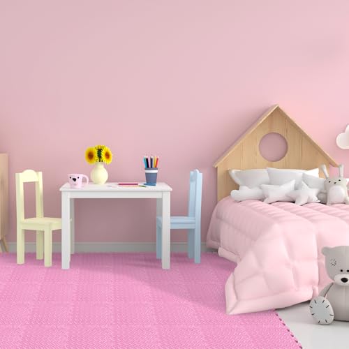 Foam Floor Tiles Foam Floor Mats Play Mats Bulk with Borders Interlocking for Bedroom Gym Nursery(11.8 x 11.8 Inch,Light Pink)