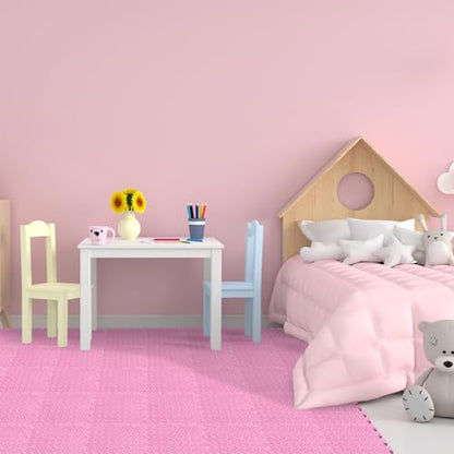 Foam Floor Tiles Foam Floor Mats Play Mats Bulk with Borders Interlocking for Bedroom Gym Nursery(11.8 x 11.8 Inch,Light Pink)