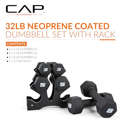 CAP Barbell Neoprene Dumbbell Weights Pairs & Sets | Black - style: 32 lb Set