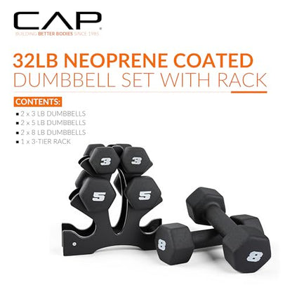CAP Barbell Neoprene Dumbbell Weights Pairs & Sets | Black - style: 32 lb Set