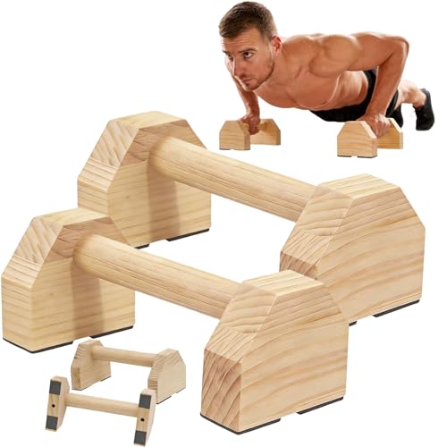 Push Up Bars Wooden Parallettes for Calisthenics Equipment, 600lbs Capacity Non-Slip Pushup Stands for Floor, Strength Training Handstand Blocks for Home Gym, Solid Wood Parallettes Bars - color: Pine Wood-20cm
