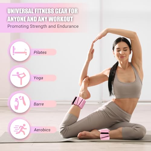Wrist Ankle Weights for Women, Soft Silicone Wrist Weights Set of 2 for Walking, Pilates, Yoga, Barre & Strength Training, Weighted Bangles with Secure Non-Slip Fit for Arm & Leg Workouts, 2 lb / 4 lb