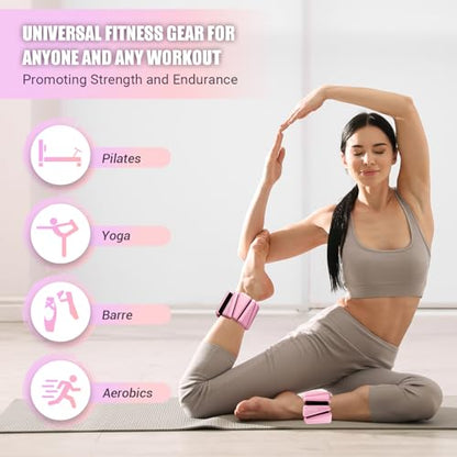 Wrist Ankle Weights for Women, Soft Silicone Wrist Weights Set of 2 for Walking, Pilates, Yoga, Barre & Strength Training, Weighted Bangles with Secure Non-Slip Fit for Arm & Leg Workouts, 2 lb / 4 lb