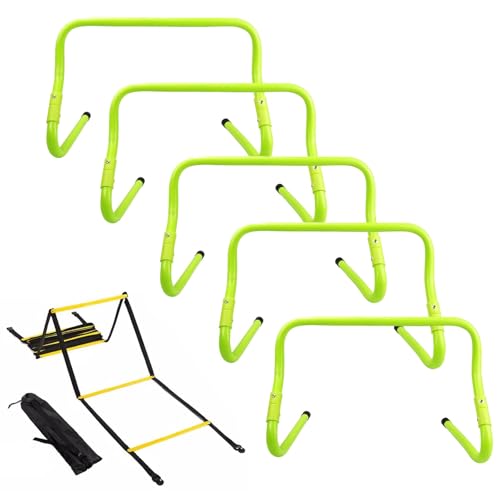 Mini Hurdle Soccer Training/Agility Ladder(12 Rungs/16.4ft), 8in to 12in Portable Speed Agility Hurdles, Foldable Basketball/Rugby Trainer Set