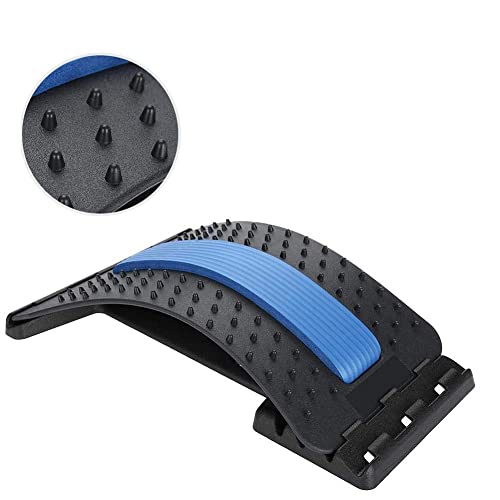 Back Stretcher - Lower and Upper Back Pain Relief, Lumbar Stretching Device，Posture Corrector - Back Support for Office Chair | Upper Back Stretcher Support and Pain Relief (Black/Blue)