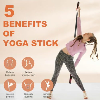 Yoga Stick Sturdy Steel, 5 Ft Adjustable Stretching Stick for Mobility, Flexibility and Balance, Versatile Exercise Stick with Non-Slip Ends and Foam Handles for Fitness, and Posture - color: Black