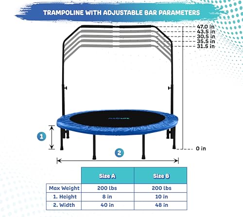 Machrus Upper Bounce Mini Rebounder Trampoline for Adults and Kids, Exercise, Indoor Fitness, Foldable Round Jumping Exerciser, Supports up to 220 lbs, 48 Inch, Blue