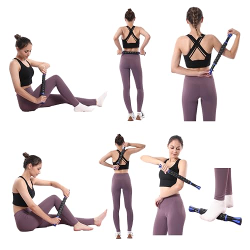 Muscle Roller Massage Roller Stick- Deep Tissue Fascia Blaster for Myofascial Pain Relief, Lymphatic Drainage & Body Sculpting, Handheld Physical Therapy & Recovery Tool (Blue black-18 inch)