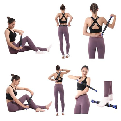 Muscle Roller Massage Roller Stick- Deep Tissue Fascia Blaster for Myofascial Pain Relief, Lymphatic Drainage & Body Sculpting, Handheld Physical Therapy & Recovery Tool (Blue black-18 inch)