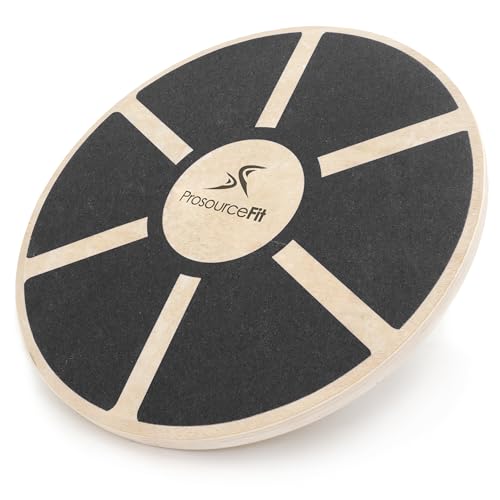 ProsourceFit Wooden Balance Board Non-Slip Wobble Core Trainer 15.75in (39.5cm) Diameter with 360 Rotation for Stability Training, Full Body Exercises, Physical Therapy - color: Black