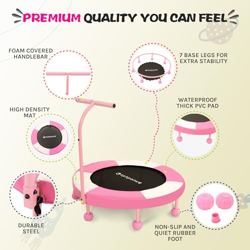 SkyBound 36 Inch Indoor Trampoline for Kids - Kids Trampoline Indoor with Handle - Toddler Trampoline with Upgraded 2.0mm Steel Pipe and Handlebar - Mini Indoor Trampoline for Kids Age 3 and Above - style: Pumpkin