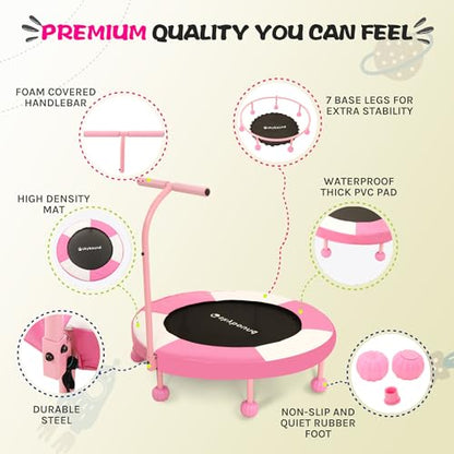 SkyBound 36 Inch Indoor Trampoline for Kids - Kids Trampoline Indoor with Handle - Toddler Trampoline with Upgraded 2.0mm Steel Pipe and Handlebar - Mini Indoor Trampoline for Kids Age 3 and Above - style: Pumpkin