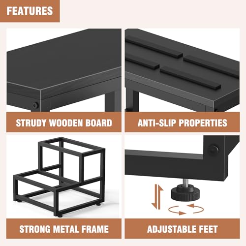 LIANTRAL 2 Step Stool for Adults Kids, Heavy Duty Sturdy Steel Frame with Wooden Steps, Bedside Foot Stool with 500lbs Load Capacity, Non-Slip Step Stool for High Bed, Kitchen, RV Step - Black