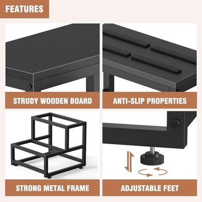 LIANTRAL 2 Step Stool for Adults Kids, Heavy Duty Sturdy Steel Frame with Wooden Steps, Bedside Foot Stool with 500lbs Load Capacity, Non-Slip Step Stool for High Bed, Kitchen, RV Step - Black