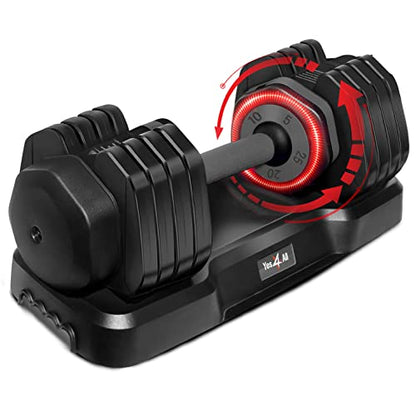 Yes4All 25/55LB Single/Pair Adjustable Dumbbells Weights, 5 in 1 Free Weights Dumbbell with One Second Dial Handle for Different Workout Levels