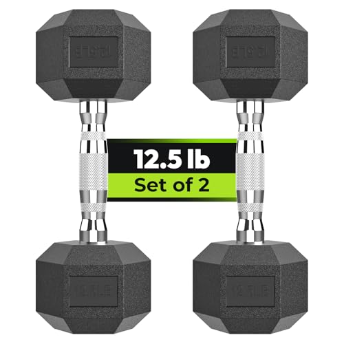 HANDBODE Hex Dumbbell Set, 2.5-65 lb Rubber Encased Exercise & Fitness Dumbbells, Weights Dumbbells Set of 2, Hand Weight for Strength Training - size: 12.5 lb, Pair, style: Chrome Handle