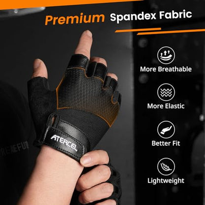 ATERCEL Premium Leather Workout Gloves, Ideal for Men and Women, Suitable for Weightlifting, Gym, Cycling - size: Large