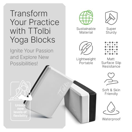 Yoga Blocks 2 Pack with Strap and Guide – Soft Non-Slip EVA Foam Blocks - color: Gray/Black - Stretch Band Black