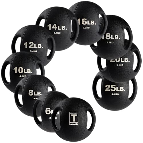 Body-Solid Exercise Medicine Balls, Heavy-Duty Non Slip Rubber Grip with Dual Handles Medicine Ball for Weights Training, Weightlifting & Core Workouts - size: 25 lb