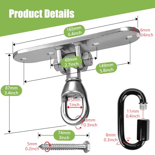 Swing Hanger Ceiling Mount Heavy Duty Anti-Rust with 180° & 360° Bearings Punching Bag Hanger 800lb Capacity for Indoor Outdoor Swing Chairs, Hammocks, Playgrounds, Yoga - size: Size 3