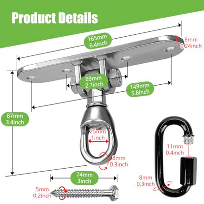 Swing Hanger Ceiling Mount Heavy Duty Anti-Rust with 180° & 360° Bearings Punching Bag Hanger 800lb Capacity for Indoor Outdoor Swing Chairs, Hammocks, Playgrounds, Yoga - size: Size 3