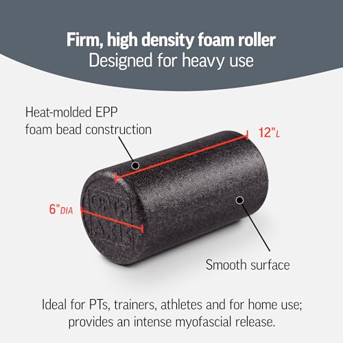 OPTP AXIS Firm Density Foam Roller – Round, Black, 12"L X 6" - color: Black - 12" X 6" Round