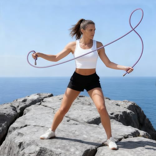 Flow Rope Exercise Jump Rope – 1.5lb Weighted Flow Jump Rope for Cardio, Boxing, HIIT & Upper Body Fitness – Adjustable Double Woven Workout Rope for Women, Beginners – Indoor & Outdoor Use