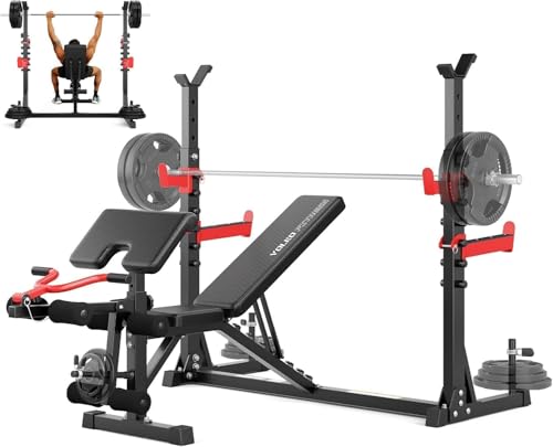 YOLEO 6-in-1 Weight Bench Set, 880LBS Adjustable Bench with Rack & Curl Pad
