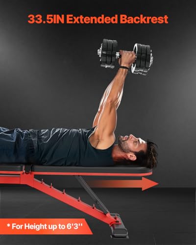VEVOR Weight Bench, 1200lbs Heavy Duty Stable Weight Bench Press for Full Body Workout, Adjustable Exercise Sit up Bench for Home Gym Strength Training, Flat Bench with Quick Folding & Fast Adjustment