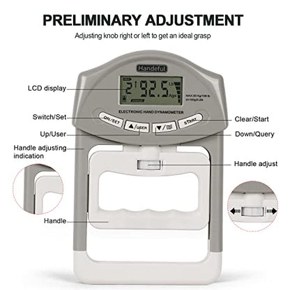 Grip Strength Tester Trainer - Dynamometer Handgrip Measurer Meter, Handheld Strengthener Exerciser for Sports, School, and Home Use