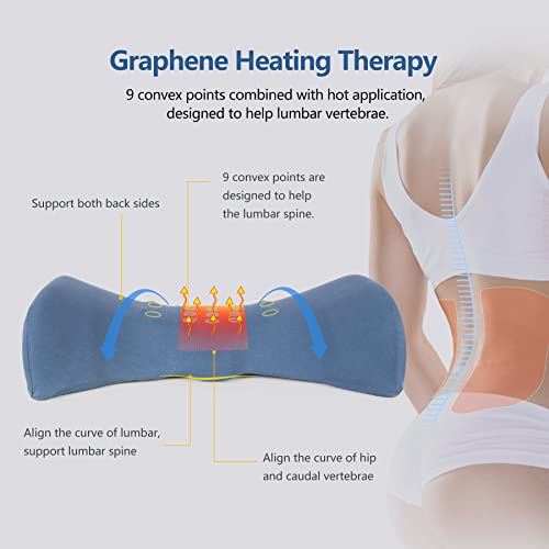 Cozyhealth Lumbar Support Pillow for Sleeping, Heated Lumbar Pillow with Graphene Heating for Lower Back Pain Relief, Memory Foam Lower Back Support Pillow Waist Cushion for Bed and Chair(Dark Blue)