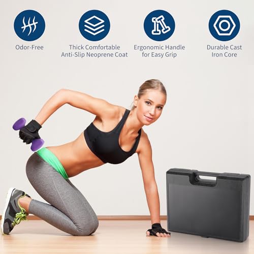 Neoprene Dumbbell Set for Women & Kids - Light Dumbbell Set (1/2/3, 2/3/5, 3/5/8, 5/10/15 LB) with Storage Plastic Case, Packed In Pairs, Set of Small Weights for Home, Living Room, Bedroom - size: 2+3+5 LBS