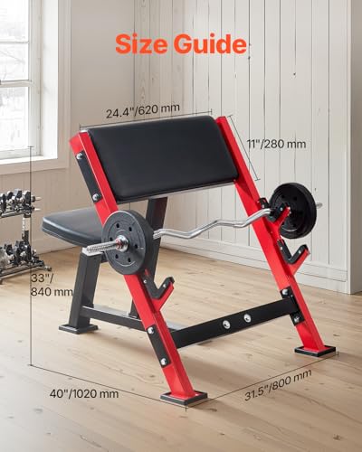 VEVOR Preacher Curl Bench, Strength Training Benches, Max Load 660 LBS Home Gym Fitness Equipment, Seated Arm Isolated Barbell Dumbbell Bicep Station, Adjustable Weight Bench with Bar Holders