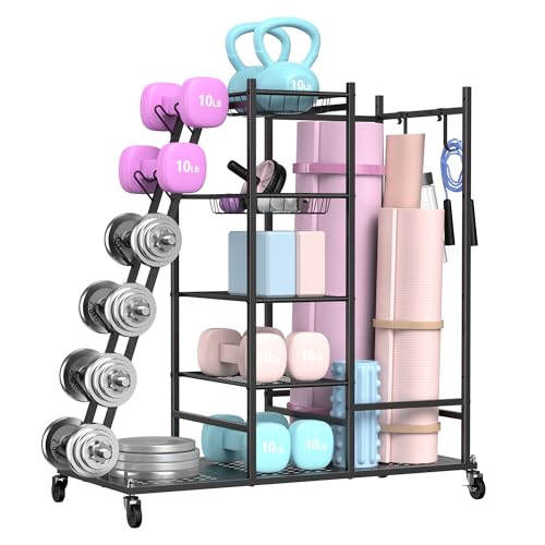 PLKOW Weight Rack for Dumbbells, Home Gym Storage for Dumbbells Yoga Mat Kettlebells, Yoga Mat Storage Rack for Garage, Home Gym