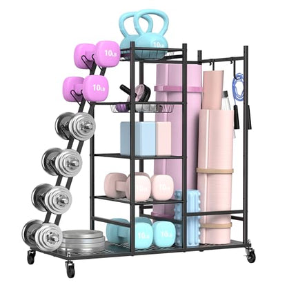 PLKOW Weight Rack for Dumbbells, Home Gym Storage for Dumbbells Yoga Mat Kettlebells, Yoga Mat Storage Rack for Garage, Home Gym