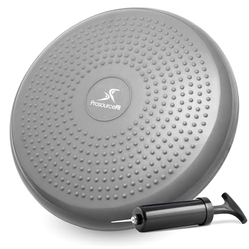 ProsourceFit Core Balance Disc Trainer, 14” Diameter with Pump for Improving Posture, Fitness, Stability - color: Grey