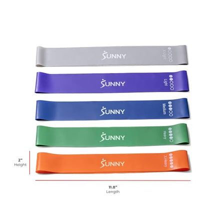 Sunny Health & Fitness Resistance Loop Bands - 5 Levels of Color-Coded Exercise Bands for Legs, Glutes & Strength Training - Portable Snap-Resistant Loop Set for Yoga, Pilates & Mobility