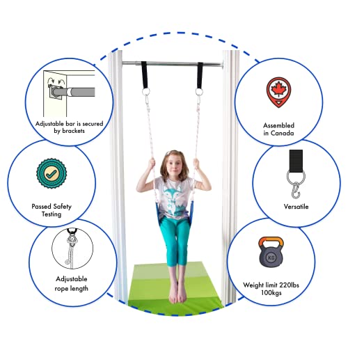 Doorway Swing Kit fr Kids - Doorway Gym with Trapeze Bar Combo, Gymnastic Rings, Rope Ladder & Classic Belt Swing