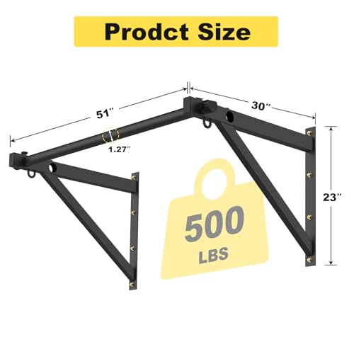 Pull Up Bar Wall Mounted, Adjustable Depth 51" Chin Up Bar, Strength Training Pull-Up Bars 500lbs Weight Capacity, Wall Mounted Pull Up Bars, Chin Up Workout Training Station for Home Gym Garage